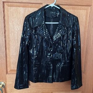 Clara S black, shinny, liquid, checkered blazer jacket size large